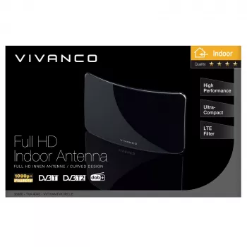 Vivanco VVTVANTMCIRCLE Innenantenne für DVB-T/T2 mit 28 dB Verstärkung, LTE/4G/5G-Filter, DAB/DAB+-Unterstützung, Schwarz