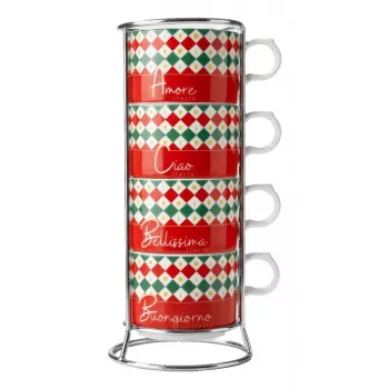 Bialetti 4 Cappuccio Tricolore Herd-Milchaufschäumer, 160 ml, manueller Kolben, italienisches Tricolore