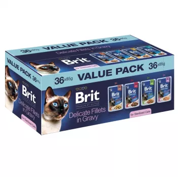 Brit Delicate Fillets in Gravy für sterilisierte Katzen – 36 x 85 g Beutel