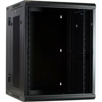 DSIT 15U Wandmontage-Serverschrank mit Glastür und perforierten Seitenwänden, 600x600x770 mm, Schwarz