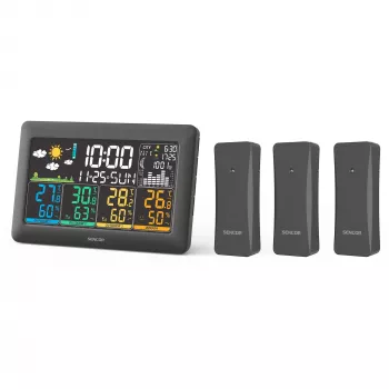 Sencor SWS 6300 Wetterstation mit Farb-LCD und 3 Funksensoren, Schwarz