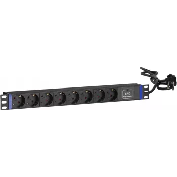 DSIT 19 inch Rack-Mount-Steckdosenleiste mit 8 Steckdosen und Überspannungsschutz, PDU mit 2m Kabel, 16A, 1U, Schwarz