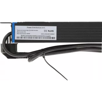 DSIT 19 inch Rack-Mount-Steckdosenleiste mit 8 Steckdosen und Überspannungsschutz, PDU mit 2m Kabel, 16A, 1U, Schwarz