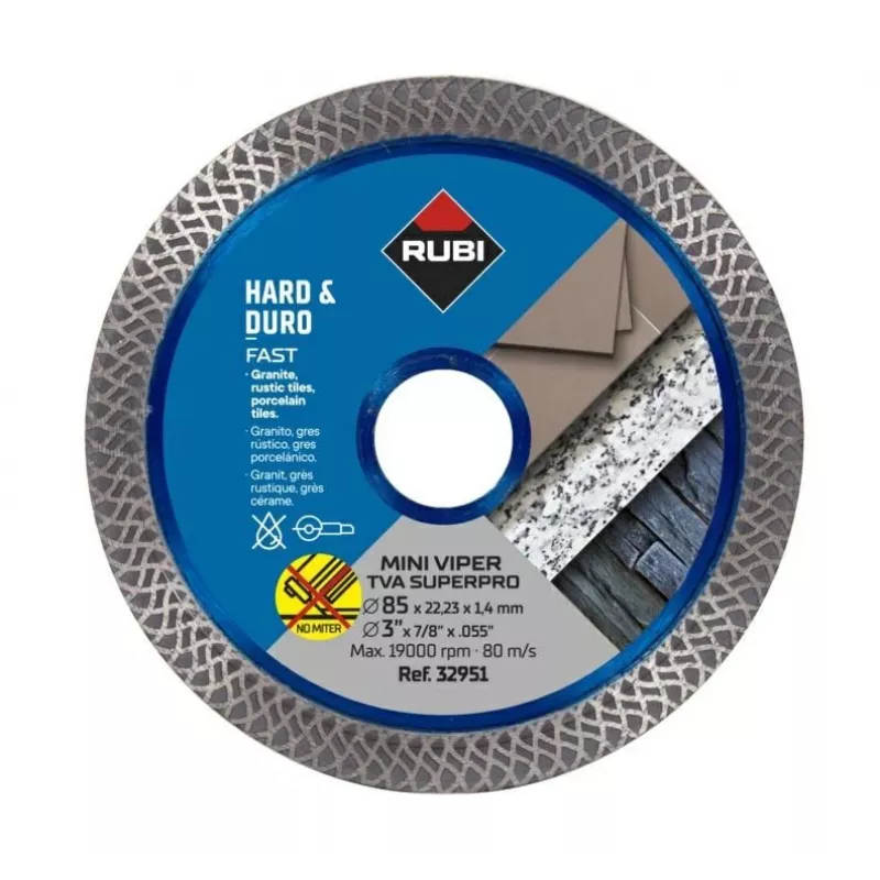 RUBI TVA 85 SUPERPRO MINI VIPER Diamanttrennscheibe mit durchgehendem Rand 85 mm x 15 mm