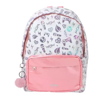 KIDS Wow Holo Holographic Mädchen Schulrucksack Groß A4 Pink mit Bommel - Wow00022