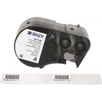 Brady M5-75-461 Selbstlaminierendes Polyester-Etikett Rolle, Schwarz auf Weiß/Transparent, 25,40 x 66,68 mm, Permanentkleber, 120 Etiketten