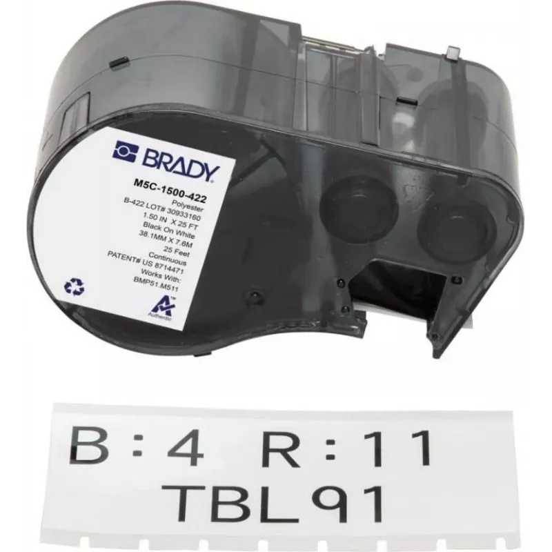 BRADY M5C-1500-422 Endlos-Etikettkartusche für BMP51/BMP53/M511 - Selbstlaminierendes Vinyl, 25,4 mm x 6,4 m, Weiß/Transluzent