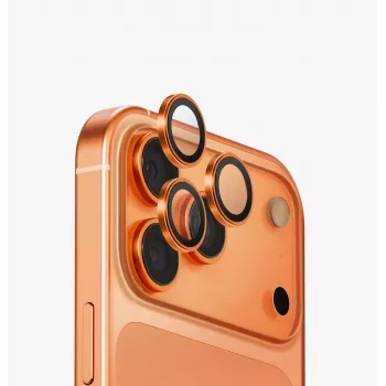 UNIQ Optix Aluminium Kamera-Linsenschutz für iPhone 17 Pro / iPhone 17 Pro Max - Amber, gehärtetes Glas, 9H, Applikator enthalten