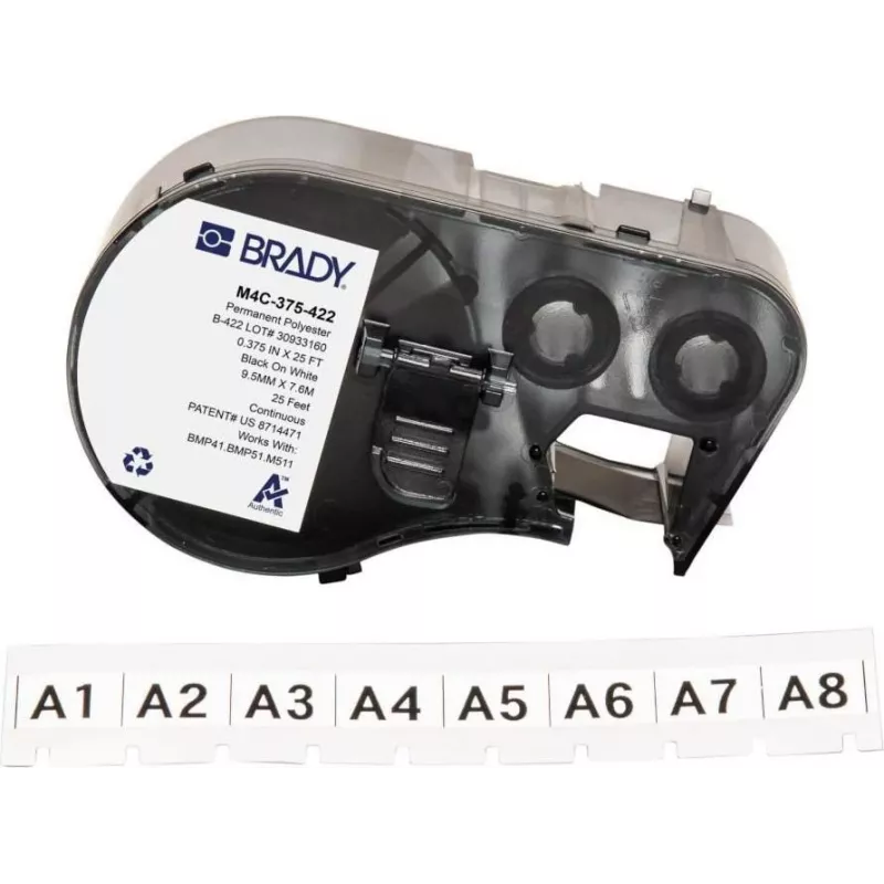 Brady M4C-375-422 Selbstlaminierende Vinyl-Etikettkartusche für BMP41/BMP51/BMP53/M511-Drucker, Weiß, 25,4 mm x 6,4 m