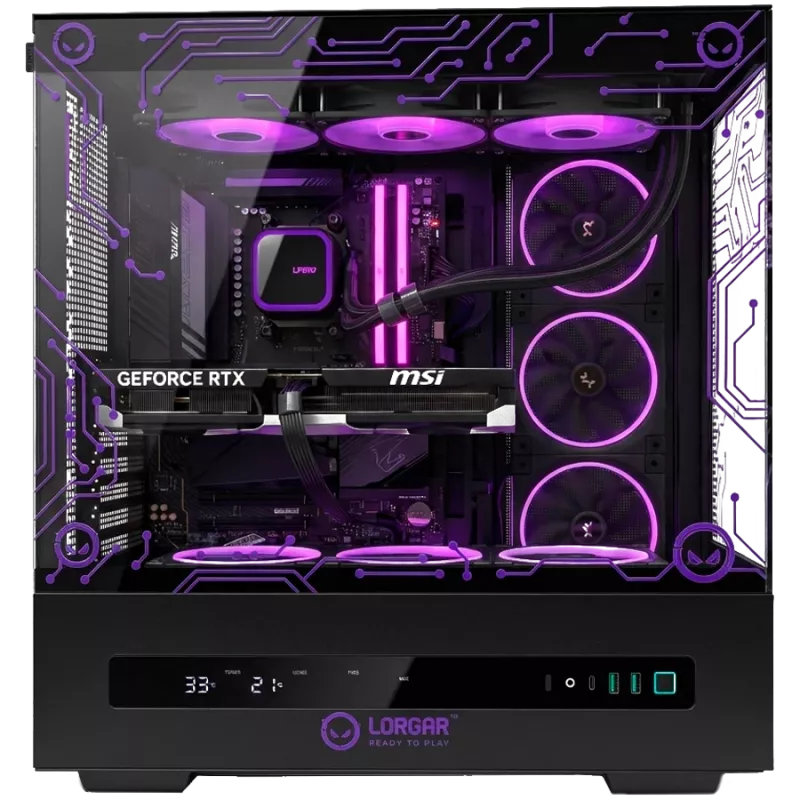 LORGAR PRO P401 Gaming-Desktop-PC - AMD Ryzen 7 7800X3D, NVIDIA GeForce RTX 5070 Ti 16GB, 32GB DDR5 6400MHz, 2TB NVMe SSD, 850W Netzteil, 360mm AIO, Schwarz, 3 Jahre Garantie