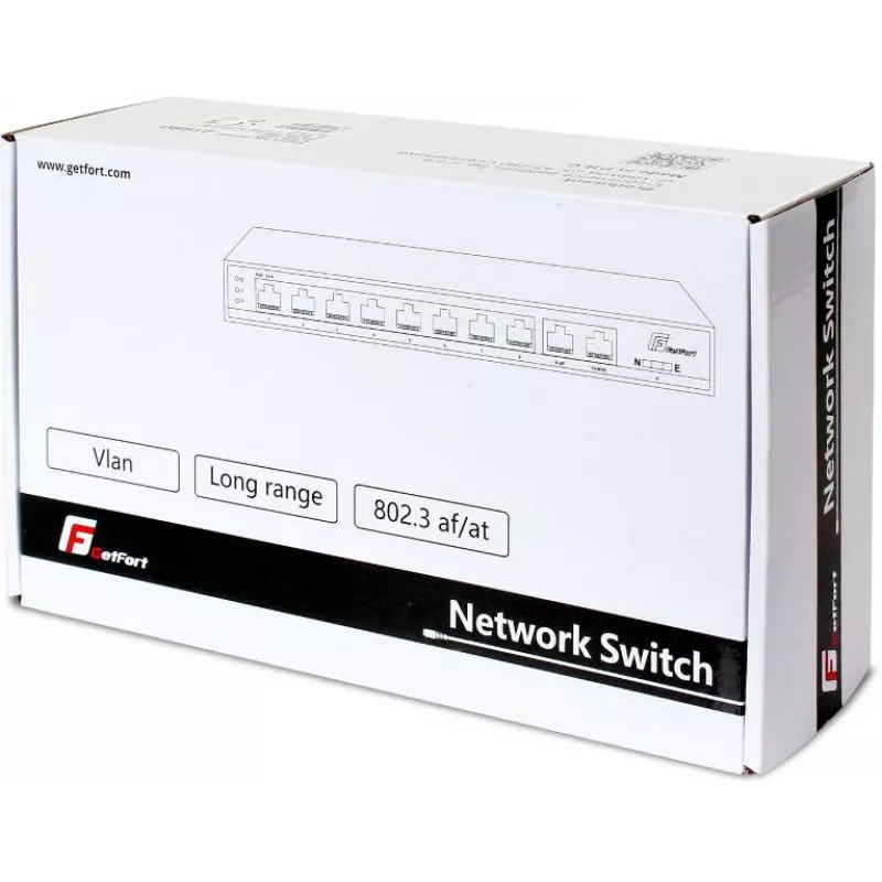 GETFORT GF-210D-8P-120 10-Port PoE+ Switch mit 8 Fast Ethernet PoE-Ports und 2 Gigabit-Uplinks, 120W Budget, Unmanaged, Desktop/Wandmontage