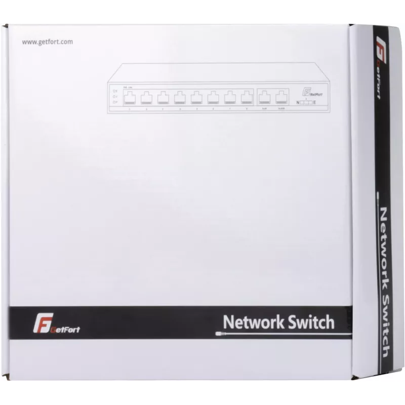 GETFORT GF-110D-8P-120 10-Port PoE+ Switch mit 8 PoE-Ports und 2 Uplink-Ports, 120W Budget, Unmanaged, Desktop/Wandmontage
