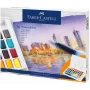 Faber-Castell Creative Studio Watercolour Paint Set, 36 Farben in festen Näpfchen mit Pinsel und Schwamm, Mischpalette im Deckel, Student Grade, transparent, nachfüllbar, tragbare Kunststoffbox