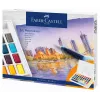 Faber-Castell Creative Studio Watercolour Paint Set, 36 Farben in festen Näpfchen mit Pinsel und Schwamm, Mischpalette im Deckel, Student Grade, transparent, nachfüllbar, tragbare Kunststoffbox
