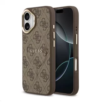 Guess Apple iPhone 17 PU-Leder 4G Goldrahmen MagSafe Hülle Braun
