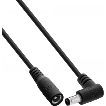 InLine® DC-Verlängerungskabel, Winkelstecker 5,5x2,1mm auf gerade Buchse, 2m, Schwarz