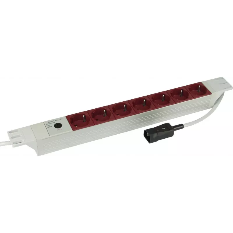 Kopp 19 inch 7-fach Aluminium PDU Steckdosenleiste mit IEC C14 Eingang, 1U Rackmontage, 16 A, Schuko-Steckdosen