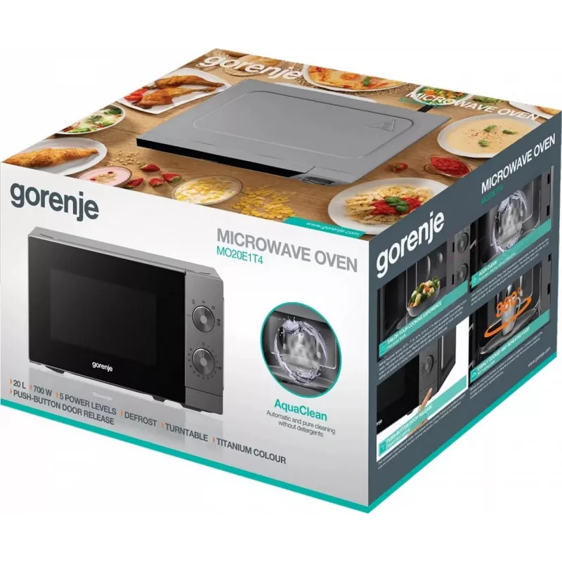 Gorenje MO20E1T4 Freistehender Solo-Mikrowellenherd, 20 L, 800 W, elektronische Steuerung, Silber