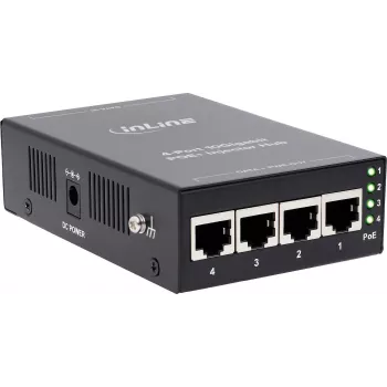 InLine 32304H 4-Port PoE+ 10Gigabit Injector Hub, Metall, lüfterlos, 120W Budget