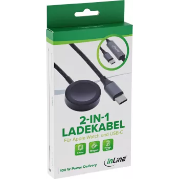 InLine® 2-in-1-Ladekabel für Apple Watch + USB-C, 100 W, USB 2.0, 1,2 m