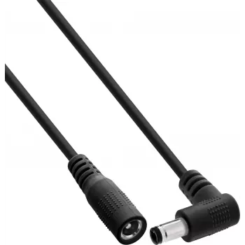 InLine® DC-Verlängerungskabel, Winkelstecker, 5,5 x 2,1 mm, Schwarz, 1 m