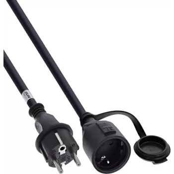 InLine® Erdungskontakt-Verlängerung, Outdoor IP44, Berührungsschutz, 15m, Schwarz