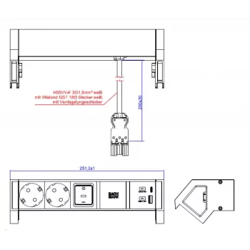Bachmann DESK2 Weiß Tisch-Strommodul mit 2 Schuko-Steckdosen und USB-A/C 22W, 0,2m GST18