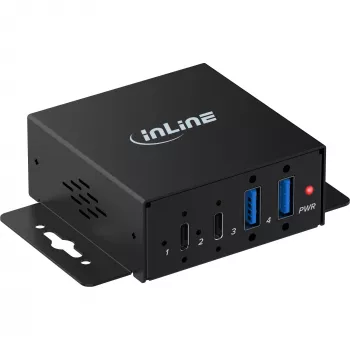 InLine® USB 3.2 Gen 2 Industrial Hub, 4-Port, 2x USB-A, 2x USB-C, Metall, DIN-Schienen-/Wandmontage, 10Gbps