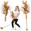 LEAN TOYS Steckenpferd mit Galopp- und Wiehergeräuschen, Beige, 100 cm