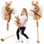 LEAN TOYS Steckenpferd mit Galopp- und Wiehergeräuschen, Beige, 100 cm