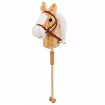 LEAN TOYS Steckenpferd mit Galopp- und Wiehergeräuschen, Beige, 100 cm