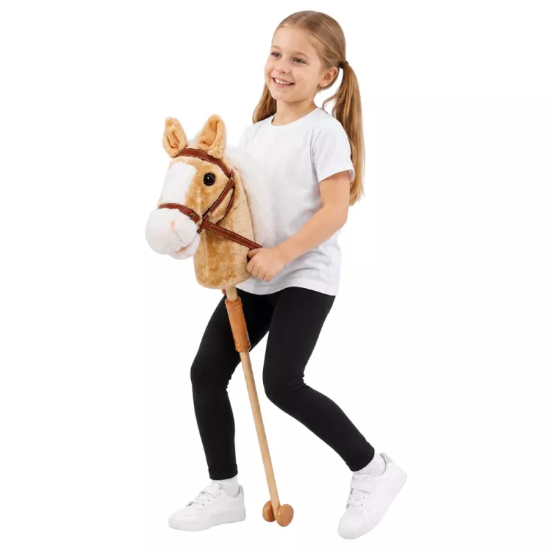 LEAN TOYS Steckenpferd mit Galopp- und Wiehergeräuschen, Beige, 100 cm