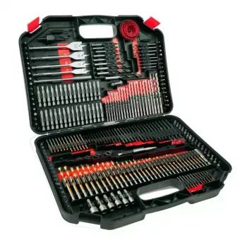 DEDRA 18A11S246 246-teiliger Bohrer- und Schraubendreher-Bitsatz mit HSS-, Holz-, Steinbohrern und CrV-Schrauberbits im Kunststoffkoffer
