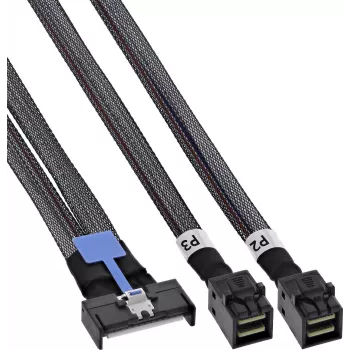 InLine® MCIO x8 auf 2x MiniSAS-HD SFF-8643 Kabel, 0,5 m, Schwarz