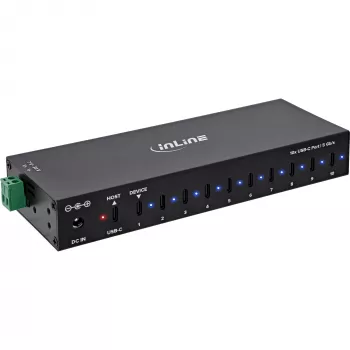 DELOCK InLine® USB 3.2 Gen.1 Industrial Hub, USB-C, 10-Port, mit Netzteil