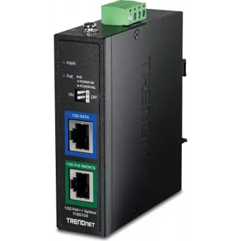 TRENDnet TI-SG704 10G PoE++ Splitter Industrial, 802.3bt Typ 4, 12V/24V/48V DC-Ausgang, DIN-Schienen-/Wandmontage, IP30 Metall