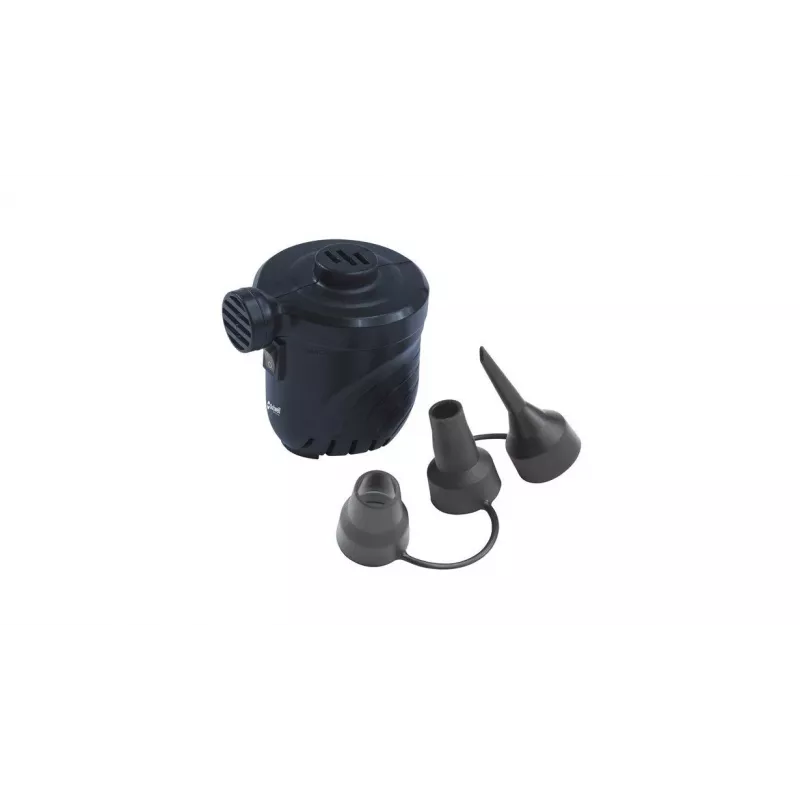 Outwell 651062 Elektrische Luftpumpe - 12V DC / 230V AC, Aufpumpen & Entlüften, 3 Universal-Düsen, Schwarz