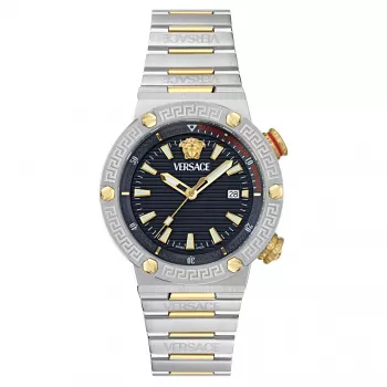Versace V-Race Herrenuhr Swiss Quartz VE8G00424 43mm Edelstahl Schwarzes Zifferblatt
