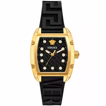 Versace V-Chrono Damen Schweizer Quarz-Chronograph Uhr 45mm Schwarzes Zifferblatt Lederarmband VE8K00624