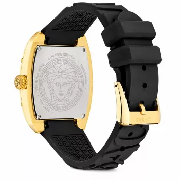 Versace V-Chrono Damen Schweizer Quarz-Chronograph Uhr 45mm Schwarzes Zifferblatt Lederarmband VE8K00624
