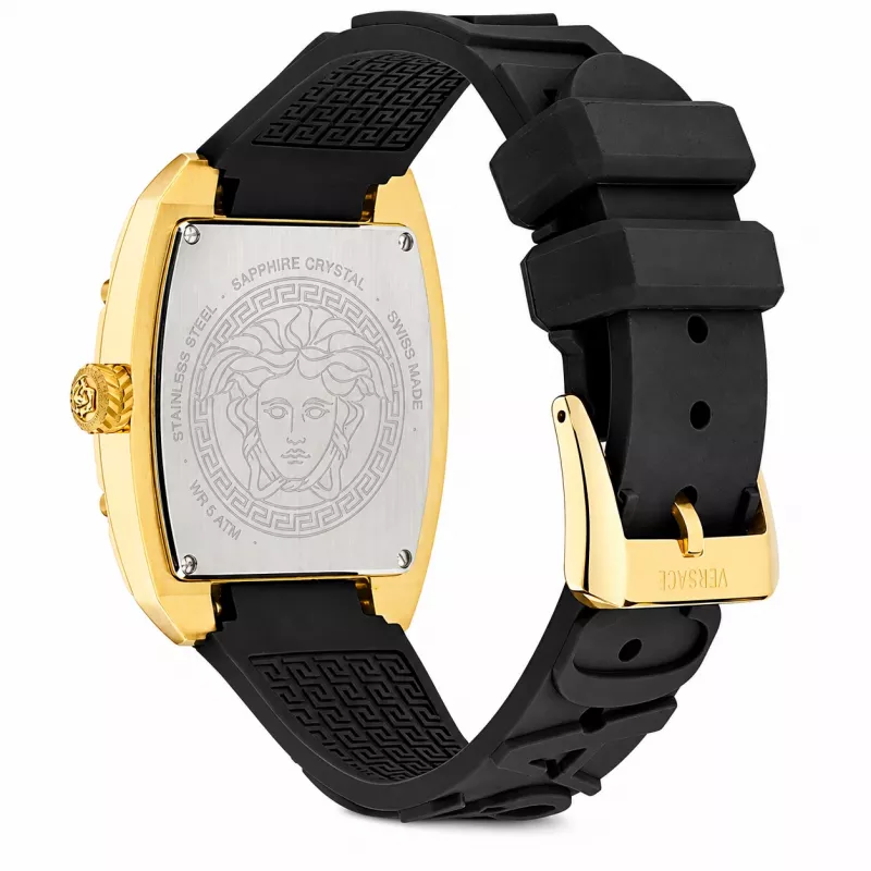 Versace V-Chrono Damen Schweizer Quarz-Chronograph Uhr 45mm Schwarzes Zifferblatt Lederarmband VE8K00624