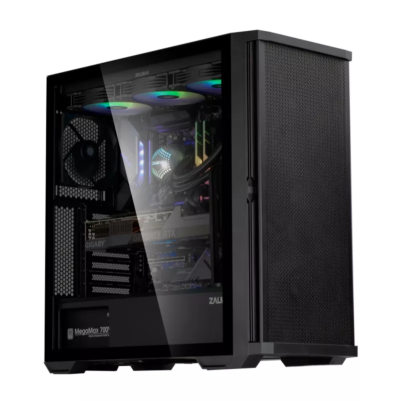 Zalman Z10 ATX Mid-Tower-Gehäuse, Schwarz, gehärtetes Glas, 4x ARGB-Lüfter