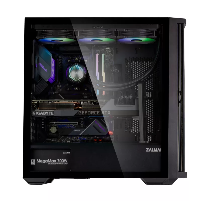 Zalman Z10 ATX Mid-Tower-Gehäuse, Schwarz, gehärtetes Glas, 4x ARGB-Lüfter