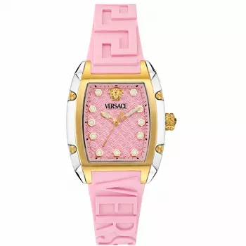 Versace Damen V-Circle Swiss-Quarz-Uhr VE8K00224 - 38mm Edelstahlgehäuse, schwarzes Zifferblatt, schwarzes Lederarmband