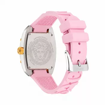 Versace Damen V-Circle Swiss-Quarz-Uhr VE8K00224 - 38mm Edelstahlgehäuse, schwarzes Zifferblatt, schwarzes Lederarmband