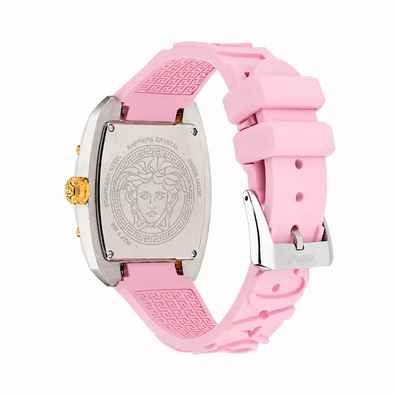 Versace Damen V-Circle Swiss-Quarz-Uhr VE8K00224 - 38mm Edelstahlgehäuse, schwarzes Zifferblatt, schwarzes Lederarmband
