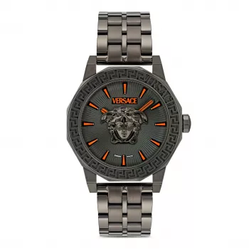 Versace Herren V-Race GMT Alarm Uhr VE9I00524 43mm Edelstahl Schwarzes Zifferblatt
