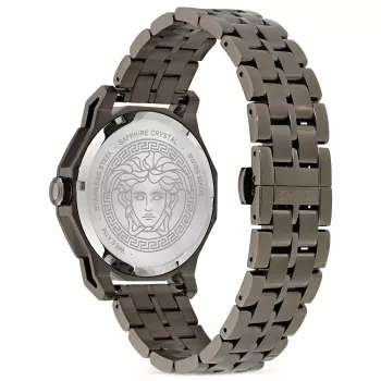 Versace Herren V-Race GMT Alarm Uhr VE9I00524 43mm Edelstahl Schwarzes Zifferblatt