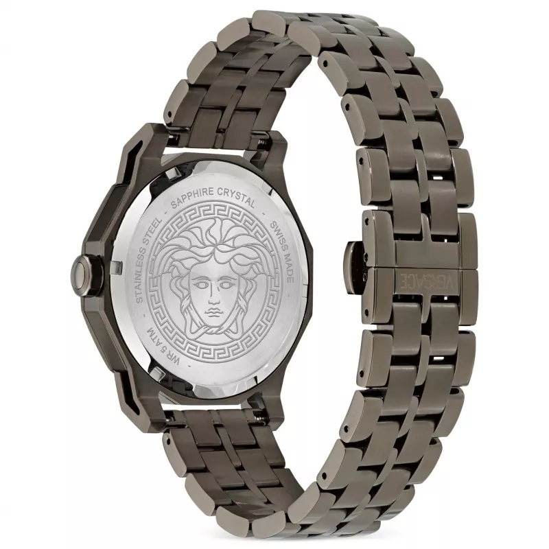 Versace Herren V-Race GMT Alarm Uhr VE9I00524 43mm Edelstahl Schwarzes Zifferblatt