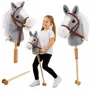 LEAN TOYS Steckenpferd Pferd auf einem Stock Pferdekopf Galoppieren Wiehern Geräusche Grau 100 cm